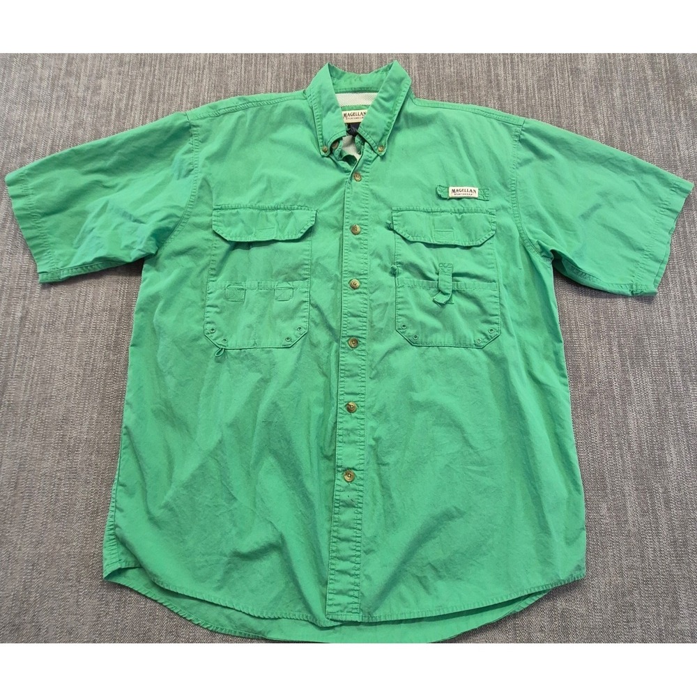 Magellan Sportwear Lake Fork men's green short sleeve outdoor shirt LG button up